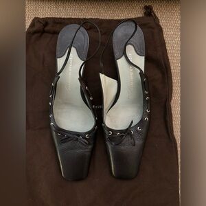 Sigerson Morrison Black Leather Kitten Heel Slingbacks Size 8